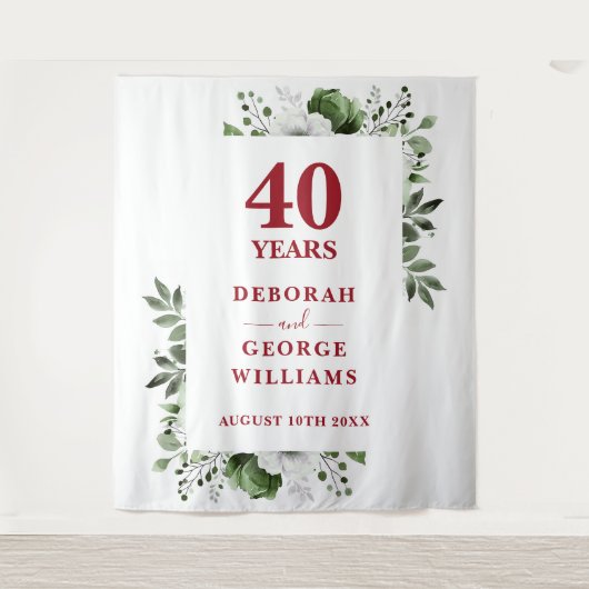 Floral 40e Jubileum Photo Booth Achtergrond Wandkleed (Voorkant)