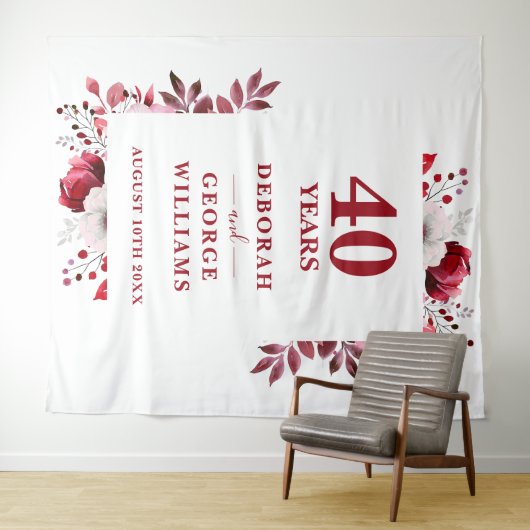 Floral 40e Jubileum Photo Booth Achtergrond Wandkleed (In Situ (horizontaal))
