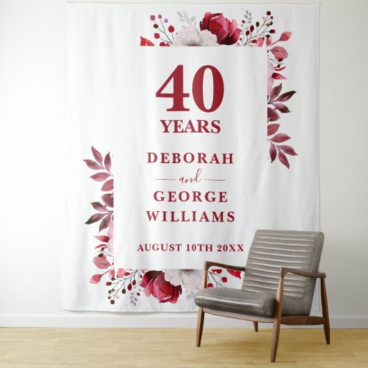 Floral 40e Jubileum Photo Booth Achtergrond Wandkleed (In situ)