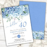 Floral 40e verjaardag van de Waterverf Blue Hydran Kaart<br><div class="desc">Blue periwinkle hydrangeas waterverf floral 40th verjaardagsfeestjes. Pas namen,  data en informatie aan.</div>