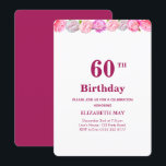 Floral 40th, 60th Birthday on Burgundy & White Kaart<br><div class="desc">Chique bloemen 40e of 60e verjaardag op bordeauxrood en witte feestuitnodiging. Delicate roze pioenroos bloemen als header.</div>