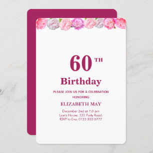 Floral 40th, 60th Birthday on Burgundy & White Kaart