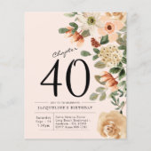 Floral 40th Birthday Budget Invitation Flyer (Voorkant)