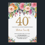 Floral 40th Birthday Invitation Gold Glitter Kaart<br><div class="desc">Floral 40th Birthday Invitation for Women. Waterverf Floral Flower. Gold Glitter. Roze,  geel,  Oranje,  Paars ventilator. Volwassen verjaardag. Voor verdere aanpassing,  te klikken gelieve de knoop "van de Aanpassing het"en ons ontwerphulpmiddel te gebruiken om deze sjabloon te wijzigen.</div>