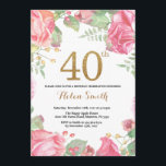 Floral 40th Birthday Invitation Gold Glitter Kaart<br><div class="desc">Floral 40th Birthday Invitation for Women. Waterverf botanische bloem. Gold Glitter. Roze pinda's Floral Flowers. Volwassen verjaardag. Voor verdere aanpassing,  te klikken gelieve de knoop "van de Aanpassing het"en ons ontwerphulpmiddel te gebruiken om deze sjabloon te wijzigen.</div>