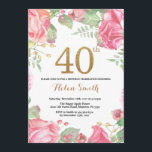 Floral 40th Birthday Invitation Gold Glitter Kaart<br><div class="desc">Floral 40th Birthday Invitation for Women. Waterverf botanische bloem. Gold Glitter. Roze pinda's Floral Flowers. Volwassen verjaardag. Voor verdere aanpassing,  te klikken gelieve de knoop "van de Aanpassing het"en ons ontwerphulpmiddel te gebruiken om deze sjabloon te wijzigen.</div>