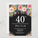 Floral 40th Birthday Invitation Kaart<br><div class="desc">Floral 40th Birthday Invitation for Women. Waterverf Floral Flower. Achtergrond zwart karton. Roze,  geel,  Oranje,  Paars ventilator. Volwassen verjaardag. Voor verdere aanpassing,  te klikken gelieve de knoop "van de Aanpassing het"en ons ontwerphulpmiddel te gebruiken om deze sjabloon te wijzigen.</div>