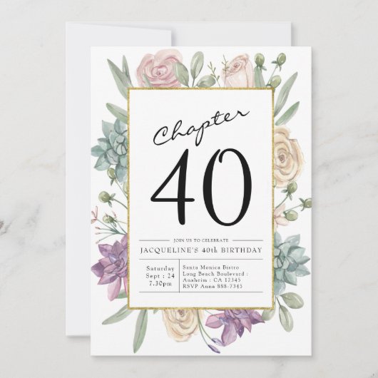 Floral 40th Birthday Invitation Kaart (Voorkant)