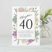 Floral 40th Birthday Invitation Kaart (Staand voorkant)