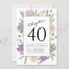 Floral 40th Birthday Invitation Kaart