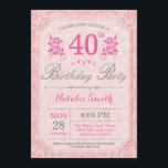 Floral 40th Birthday Invitation Pink for Women Kaart<br><div class="desc">Floral 40th Birthday Invitation. Roze bloem. Vrouwen,  dame,  meisje-dag. 13e 15e 16e 18e 21e 30e 40e 50e 60e 70e 90e 100e,  Alle leeftijden. Voor verdere aanpassing,  te klikken gelieve de knoop "van de Aanpassing het"en ons ontwerphulpmiddel te gebruiken om deze sjabloon te wijzigen.</div>