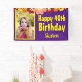 Floral 40th Birthday Paarse Foto Spandoek (Insitu)