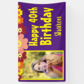 Floral 40th Birthday Paarse Foto Spandoek (Verticaal)