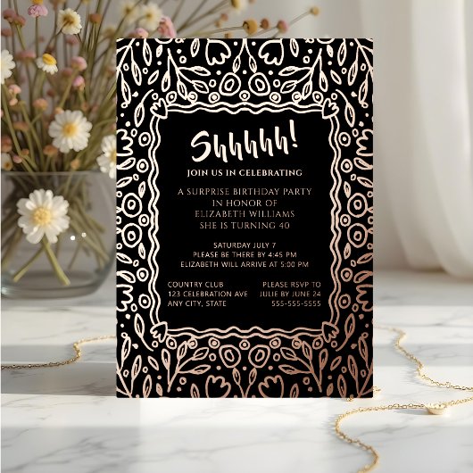 Floral 40th Custom Photo Surprise Verjaardag Folie Uitnodiging