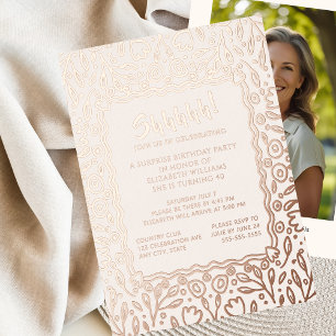 Floral 40th Custom Photo Surprise Verjaardag Folie Uitnodiging