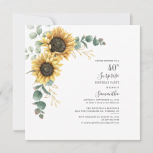Floral 40th Surprise Birthday Sunflower Eucalyptus Kaart