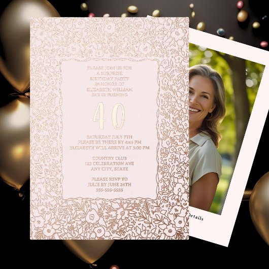 Floral 40th Surprise Verjaardag Sjabloon voor haar