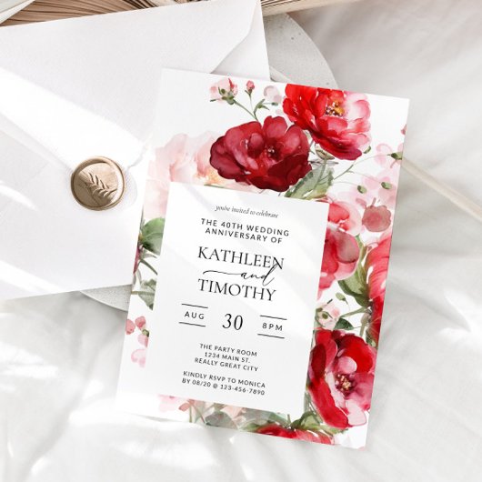 Floral 40th Wedding Jubileum Kaart