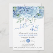 Floral 45th Birthday Blue Hydrangeas Waterverf Kaart (Voorkant)