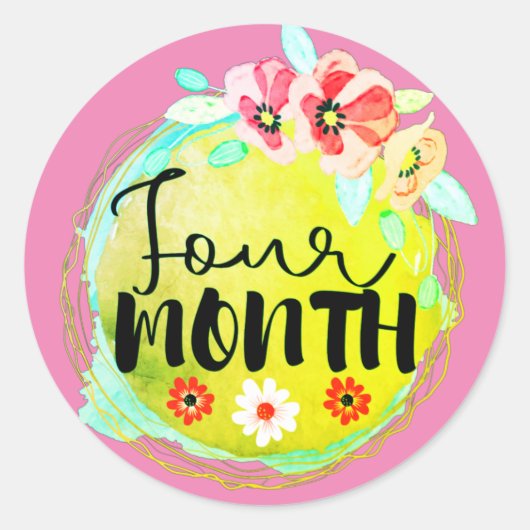 Floral 4 maanden oud Baby-steenetiket Ronde Sticker (Voorkant)