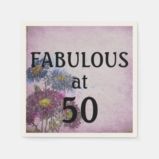 Floral 50 en Fab Birthday Party Napkins Servet (Voorkant)