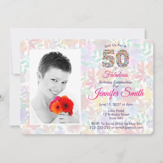 Floral 50 en Fabulous 50th Birthday Celebration Kaart (Voorkant)