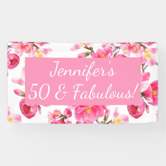Floral 50 en Fabulous 50th Birthday Spandoek