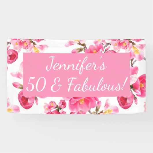 Floral 50 en Fabulous 50th Birthday Spandoek (Horizontaal)