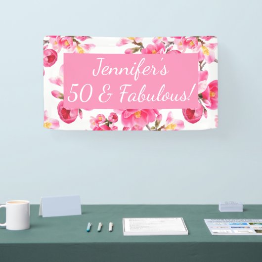 Floral 50 en Fabulous 50th Birthday Spandoek (Beurs)
