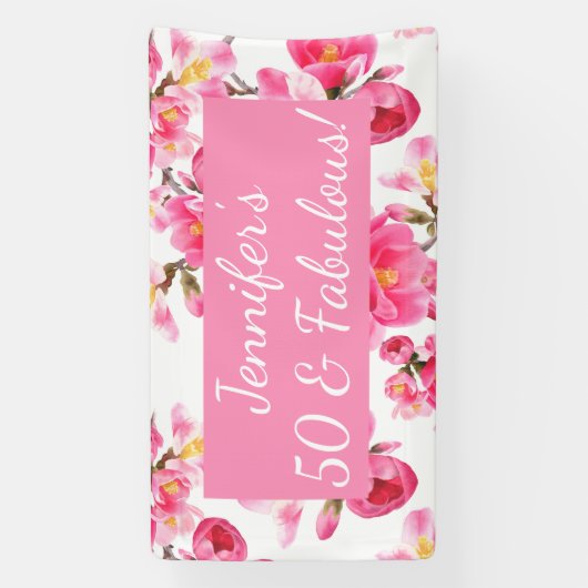 Floral 50 en Fabulous 50th Birthday Spandoek (Verticaal)