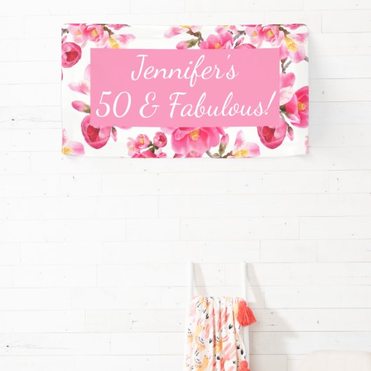 Floral 50 en Fabulous 50th Birthday Spandoek (Insitu)