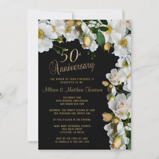 Floral 50e Jubileum zwart-wit Kaart (Voorkant)