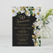 Floral 50e Jubileum zwart-wit Kaart (Staand voorkant)