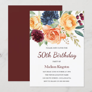 Floral 50e verjaardag van de Waterverf Burgundy & Kaart