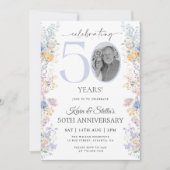 Floral 50ste Jubileum met foto Kaart (Voorkant)