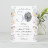 Floral 50ste Jubileum met foto Kaart (Staand voorkant)
