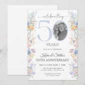 Floral 50ste Jubileum met foto Kaart (Voorkant / Achterkant)