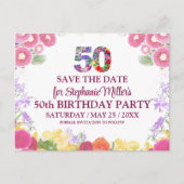 Floral 50ste verjaardag save the date 50 elegant briefkaart (Voorkant)