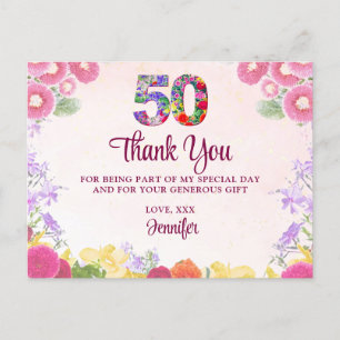 Floral 50ste Verjaardagsfeest / Pastel 50 Bedankt Briefkaart
