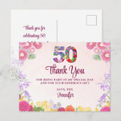 Floral 50ste Verjaardagsfeest / Pastel 50 Bedankt Briefkaart (Voorkant / Achterkant)