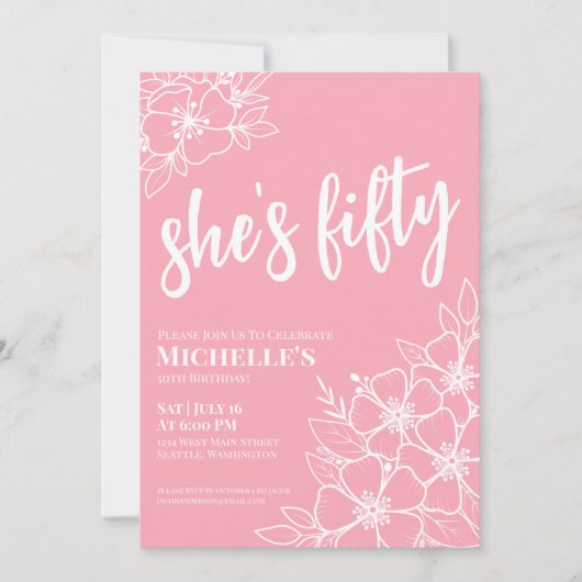Floral 50ste verjaardagsfeestje kaart (Voorkant)
