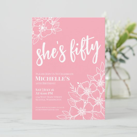 Floral 50ste verjaardagsfeestje kaart (Staand voorkant)