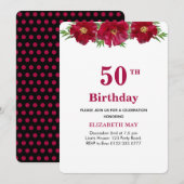 Floral 50th, 60th Birthday on Burgundy & Black Kaart (Voorkant / Achterkant)
