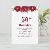 Floral 50th, 60th Birthday on Burgundy & Black Kaart (Staand voorkant)