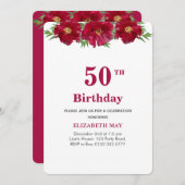 Floral 50th, 60th Birthday on Burgundy & White Kaart (Voorkant / Achterkant)