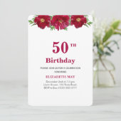 Floral 50th, 60th Birthday on Burgundy & White Kaart (Staand voorkant)