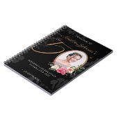 Floral 50th Birthday Black Gold Photo Guestbook Notitieboek (Linkerzijde)