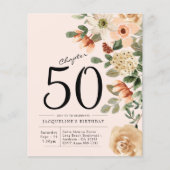 Floral 50th Birthday Budget Invitation Flyer (Voorkant)