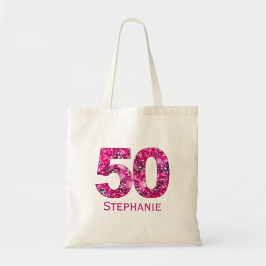 Floral 50th birthday canvas tas modern gepersonali (Voorkant)