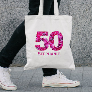 Floral 50th birthday canvas tas modern gepersonali